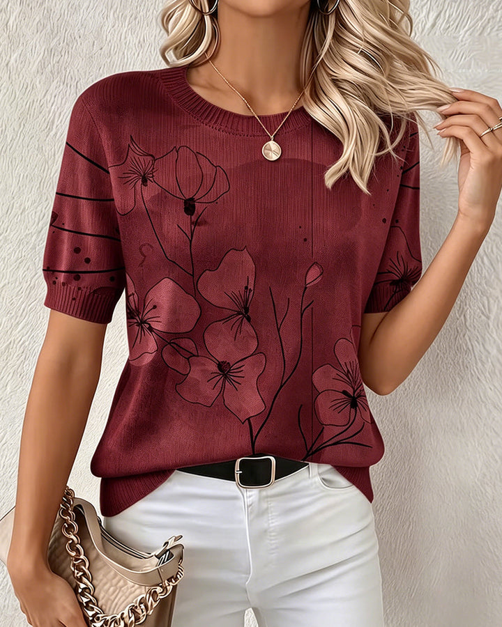 Sweater Printed Short Sleeve Round Neck Pullover