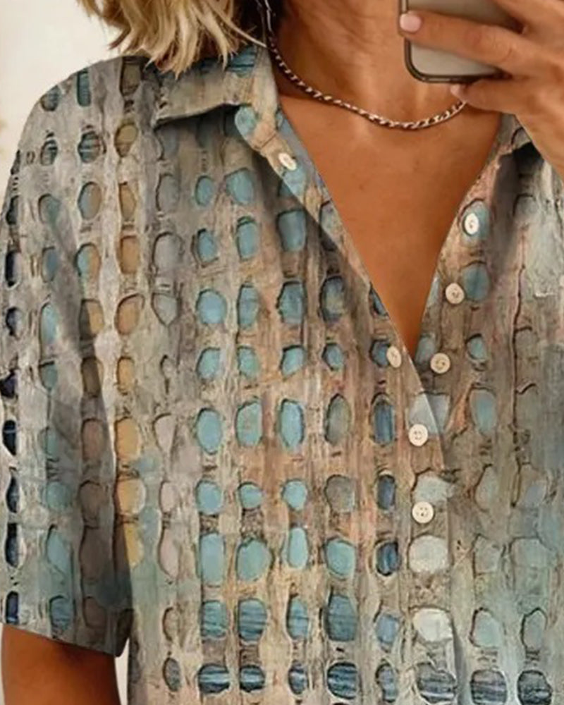 Polka Dot Blouse with Button Half Placket