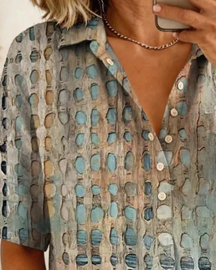 Polka Dot Blouse with Button Half Placket
