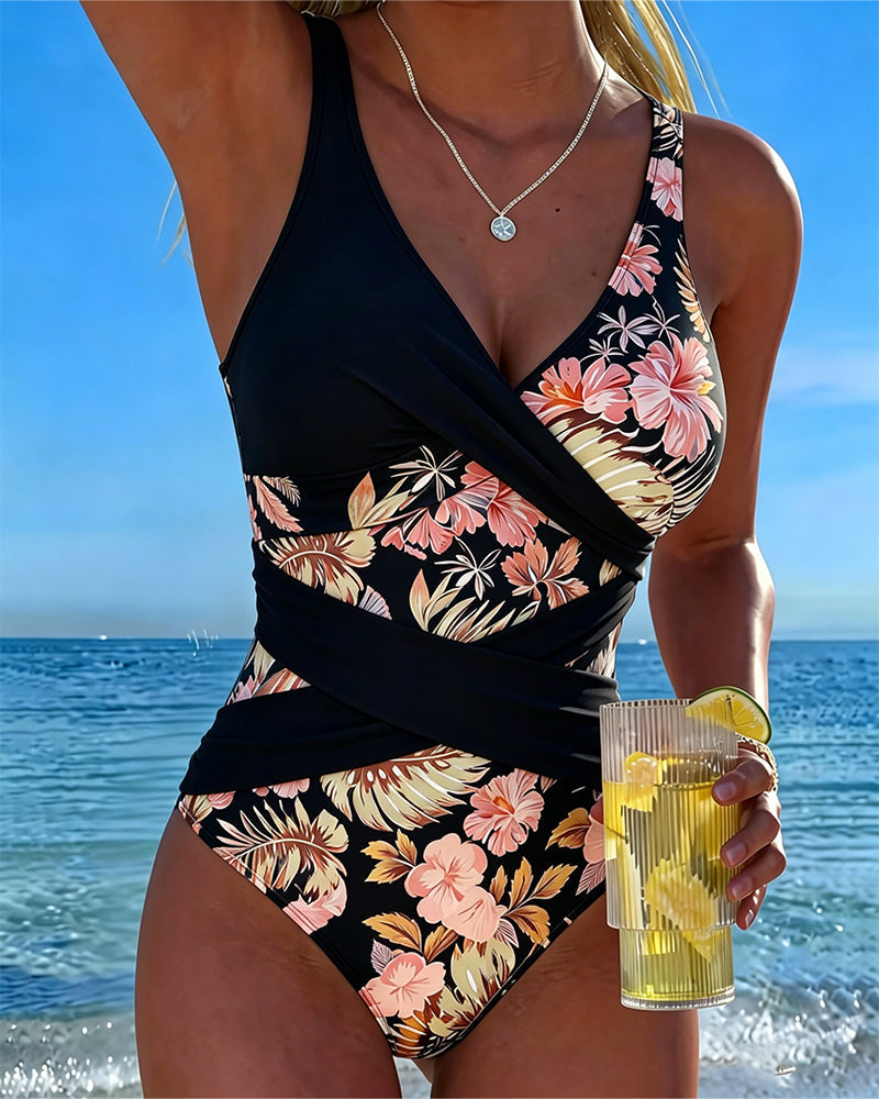 One-Piece Contrast Floral