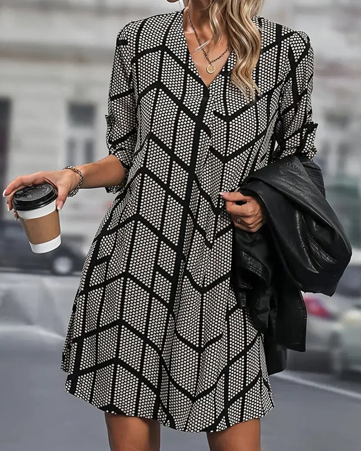 Trendy V-Neck Polka Dot Dress