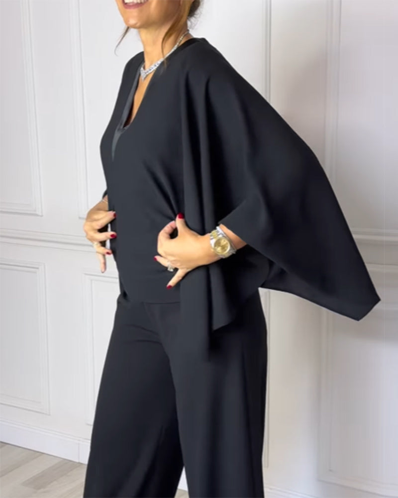 Elegant V-Neck Blouse with Butterfly Sleeves
