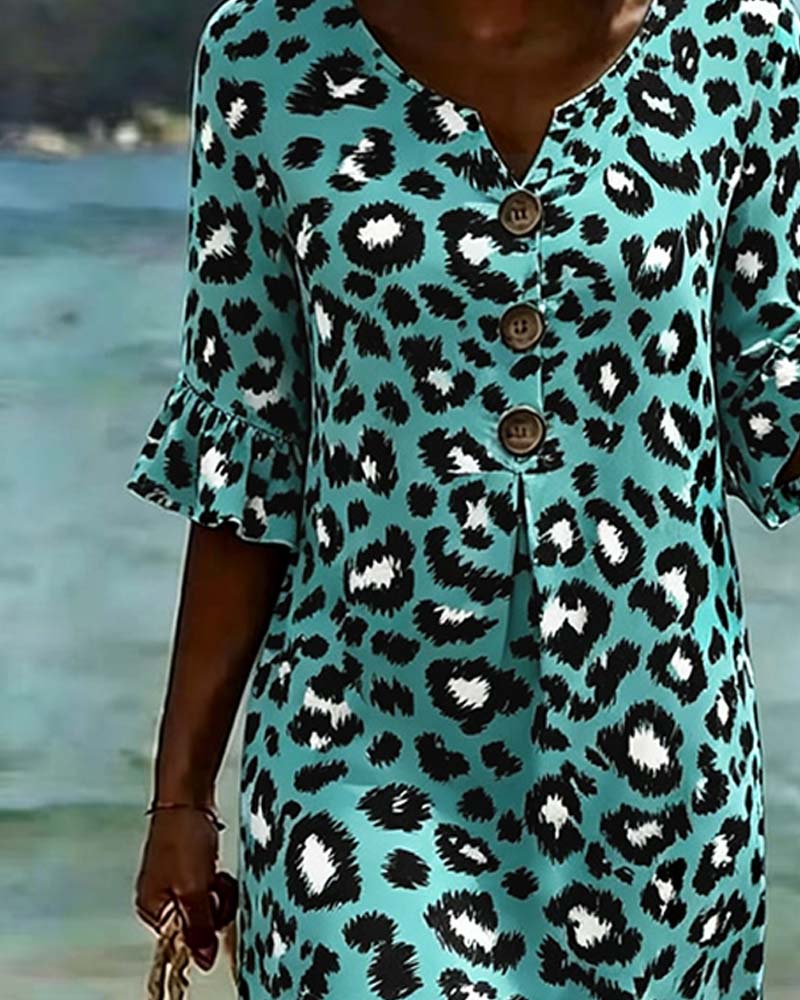 Dress Leopard Print V-Neck Ruffle