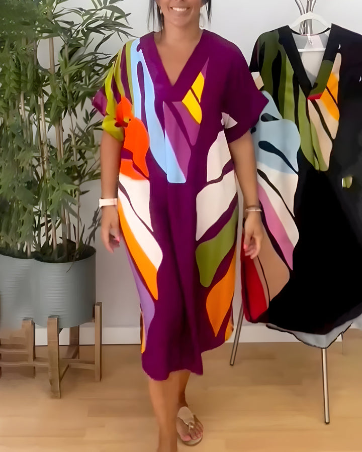 Rose™ | Casual Dress with Colorful Leaf Print