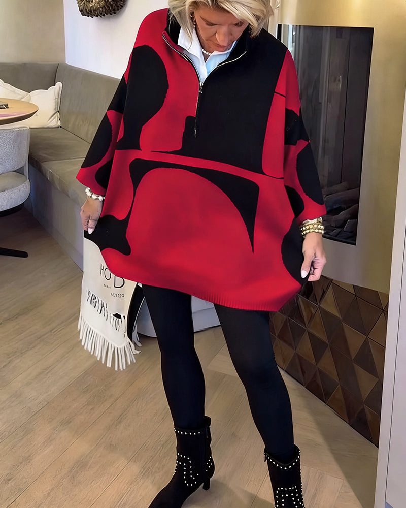 Half-Zip Sweater with High Collar Trendy