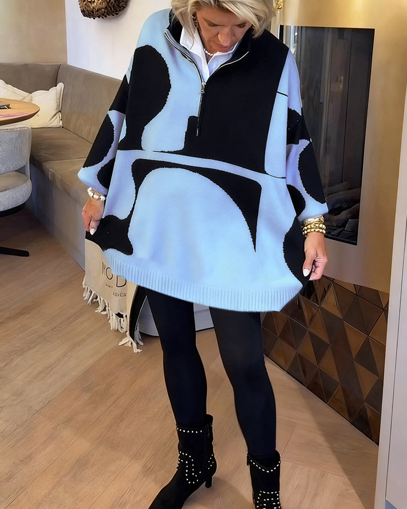 Half-Zip Sweater with High Collar Trendy