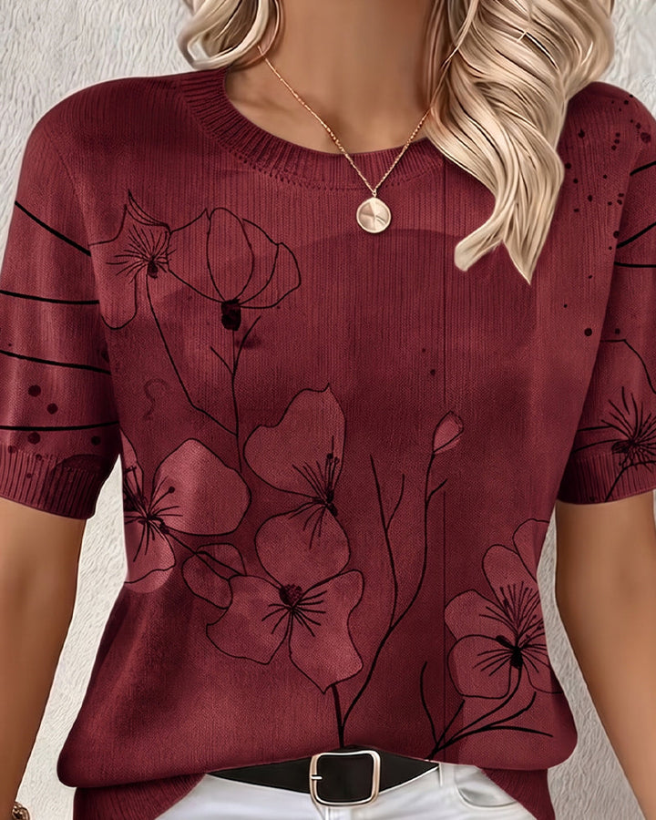 Sweater Printed Short Sleeve Round Neck Pullover