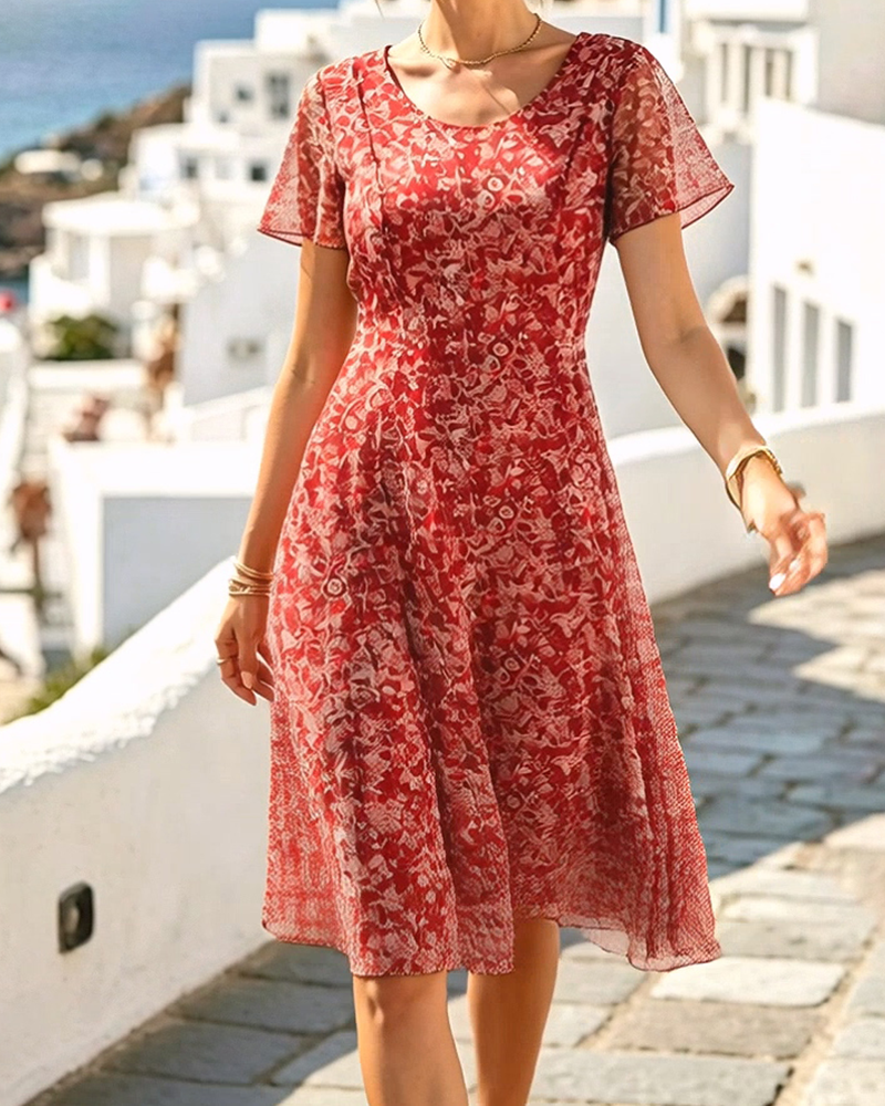 Dress Floral Short Sleeve A-Line