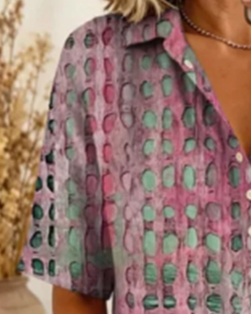 Polka Dot Blouse with Button Half Placket