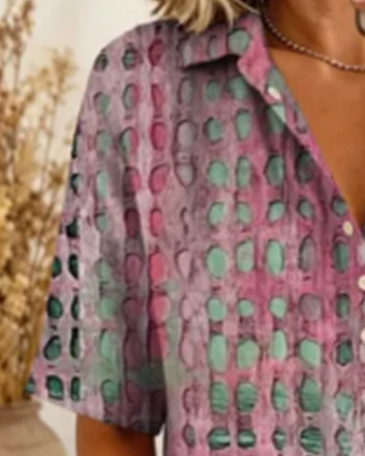 Polka Dot Blouse with Button Half Placket