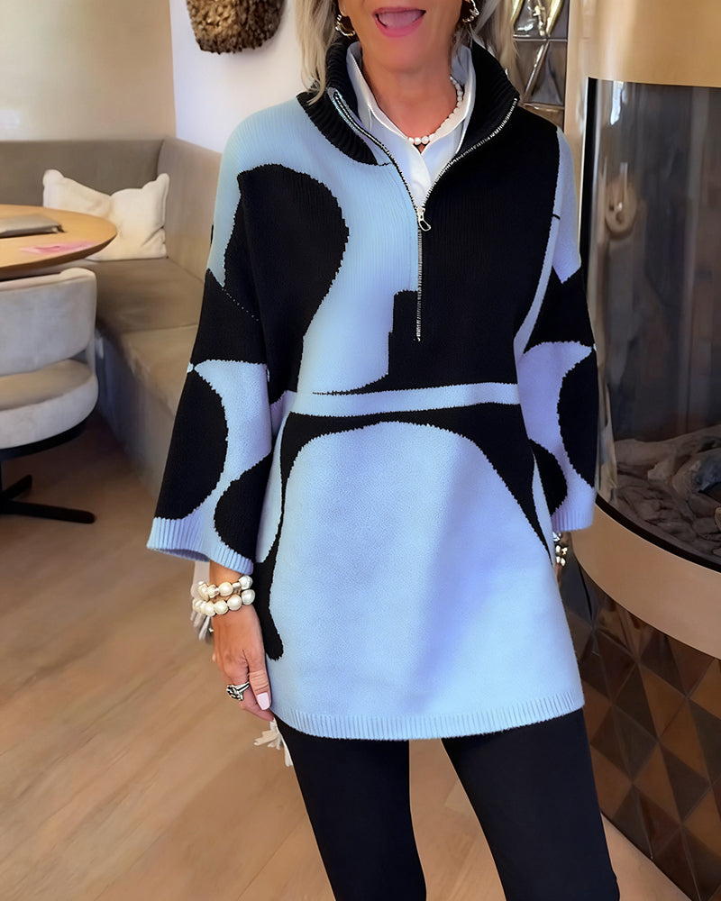 Half-Zip Sweater with High Collar Trendy