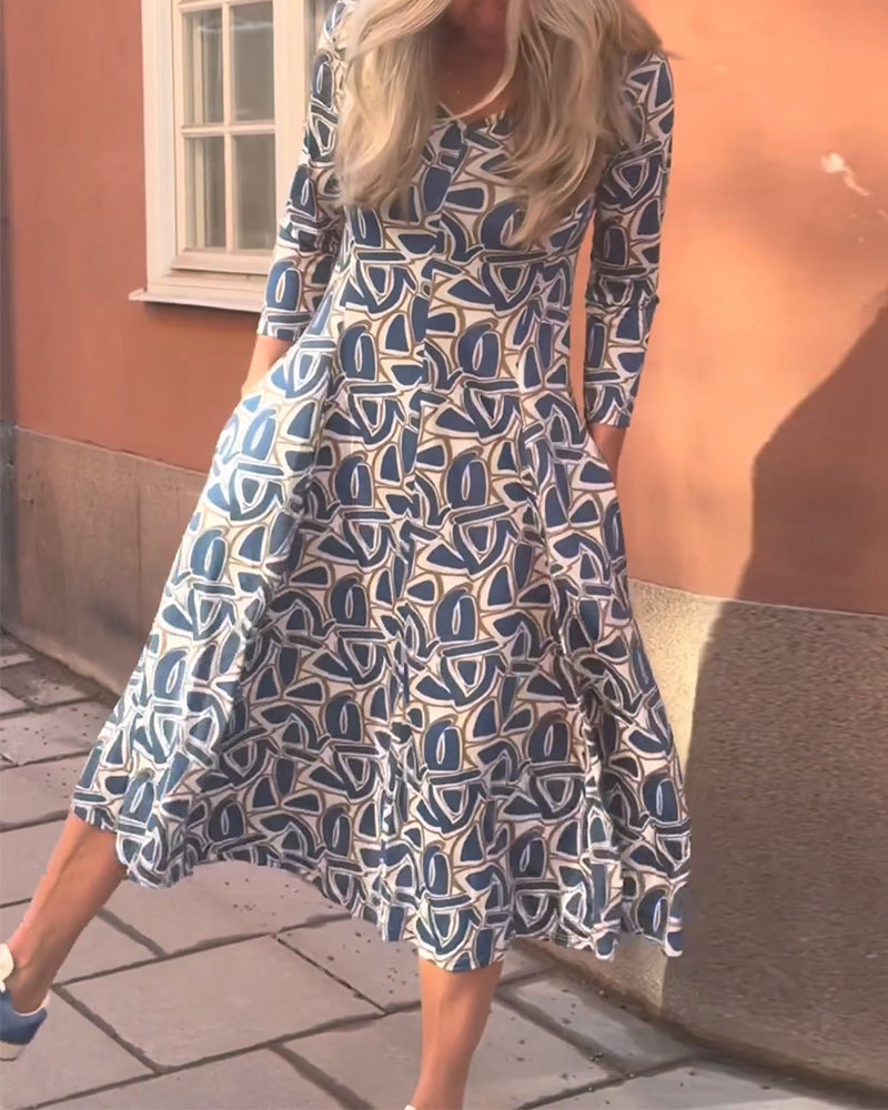 Dress V-Neck Printed Lantern