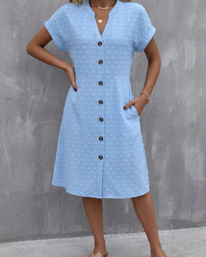 Dress Jacquard V-Neck Button Front Midi Shirt