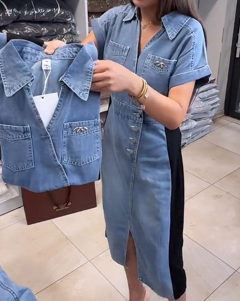 Casual Denim Patchwork Dress