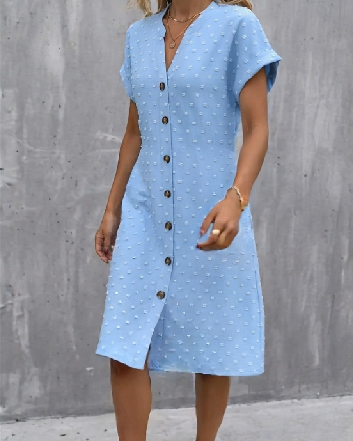 Dress Jacquard V-Neck Button Front Midi Shirt