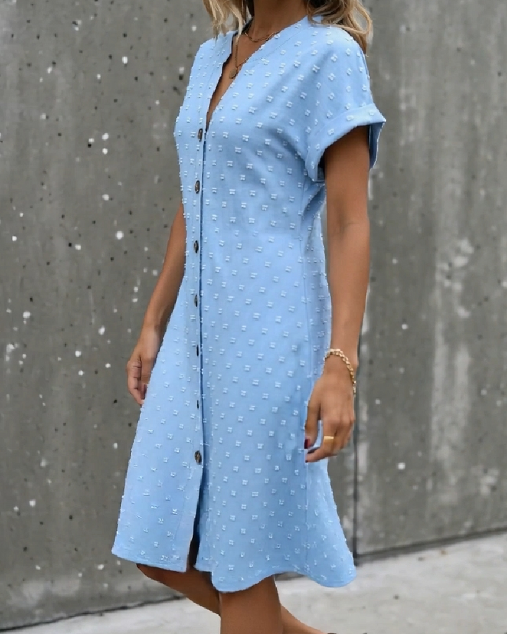 Dress Jacquard V-Neck Button Front Midi Shirt
