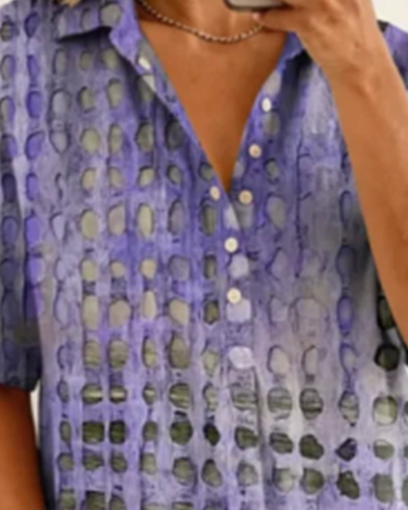 Polka Dot Blouse with Button Half Placket