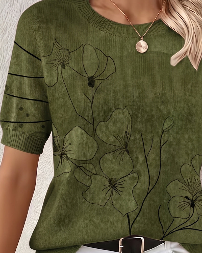 Sweater Printed Short Sleeve Round Neck Pullover