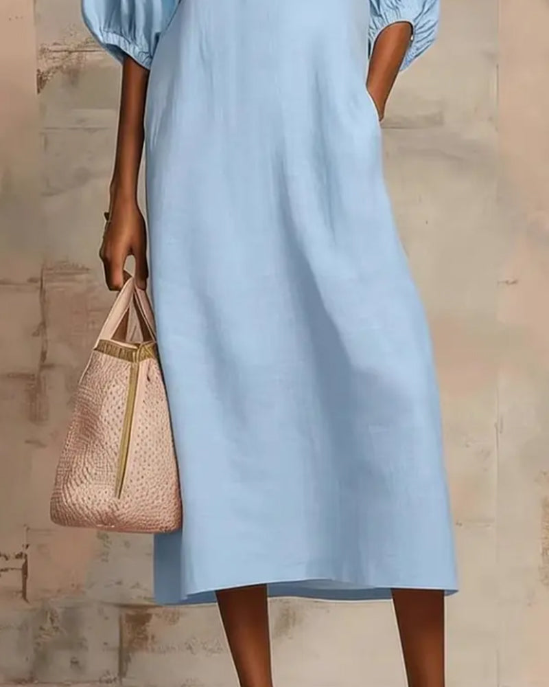 Long Sleeve Lantern Dress with Half Zipper