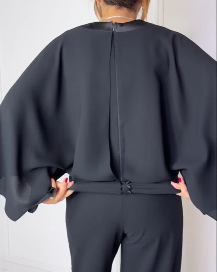 Elegant V-Neck Blouse with Butterfly Sleeves