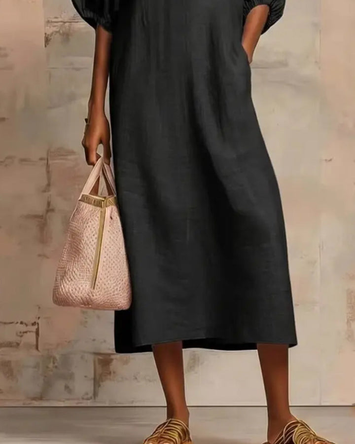 Long Sleeve Lantern Dress with Half Zipper