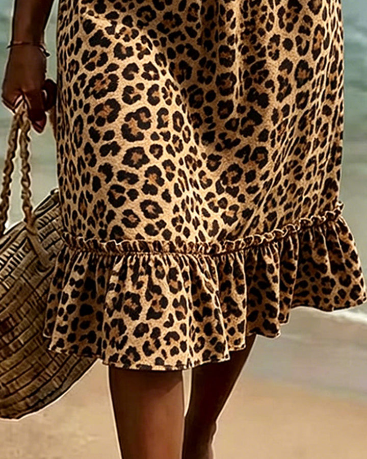 Dress Leopard Print V-Neck Ruffle