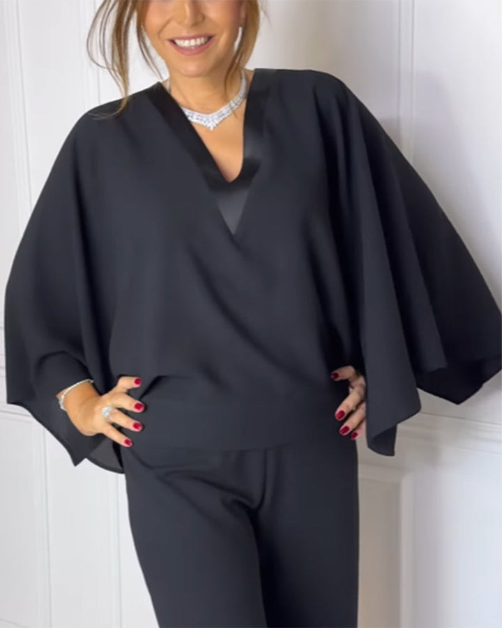 Elegant V-Neck Blouse with Butterfly Sleeves