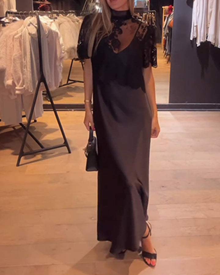 Lace and Mesh Blouse Set with Draped Nightgown