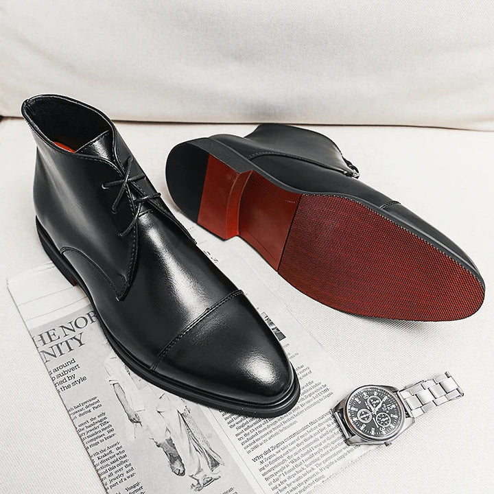 Men’s Leather Ankle Dress Boots with Gloss Finish