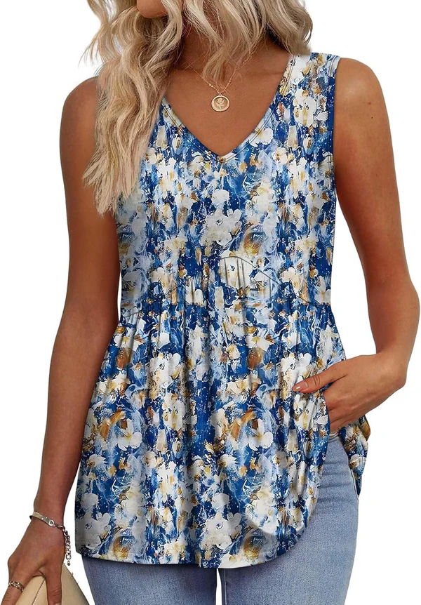 Mary™ | Peplum V-Neck Print Tank Top