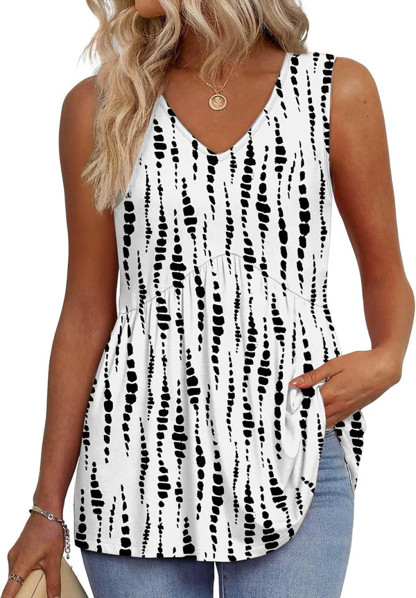 Mary™ | Peplum V-Neck Print Tank Top