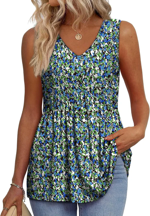 Mary™ | Peplum V-Neck Print Tank Top