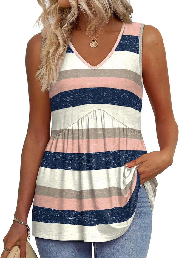 Mary™ | Peplum V-Neck Print Tank Top