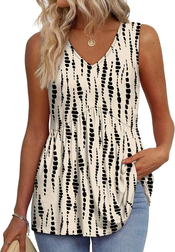 Mary™ | Peplum V-Neck Print Tank Top