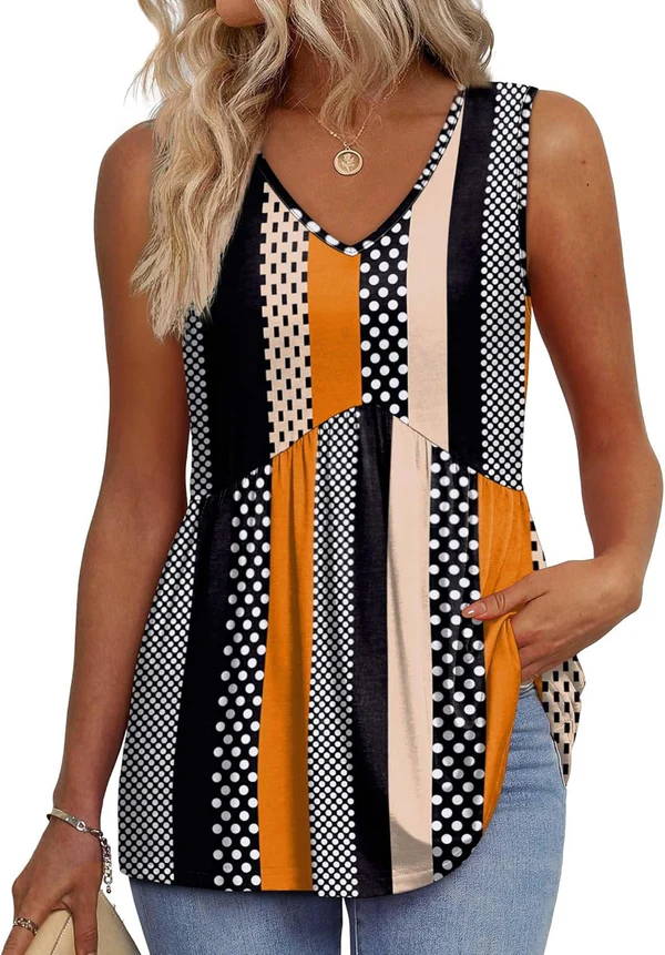 Mary™ | Peplum V-Neck Print Tank Top