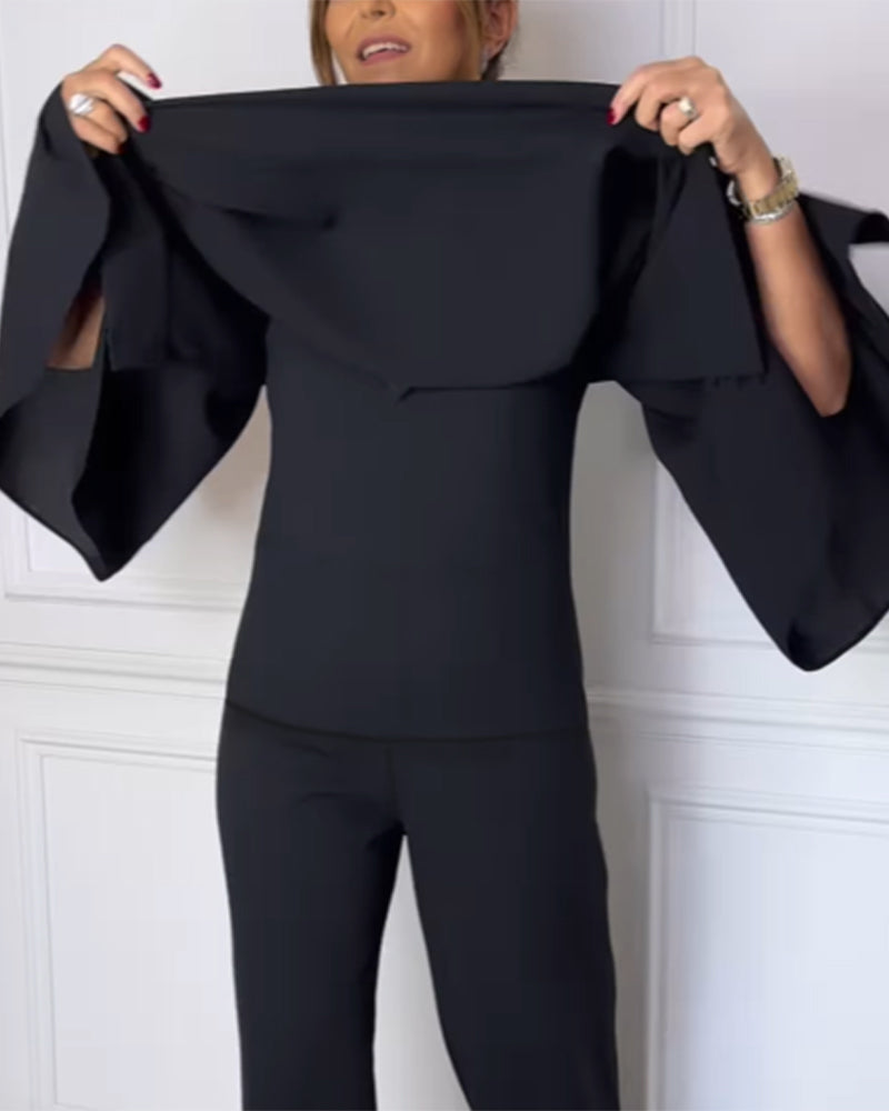 Elegant V-Neck Blouse with Butterfly Sleeves