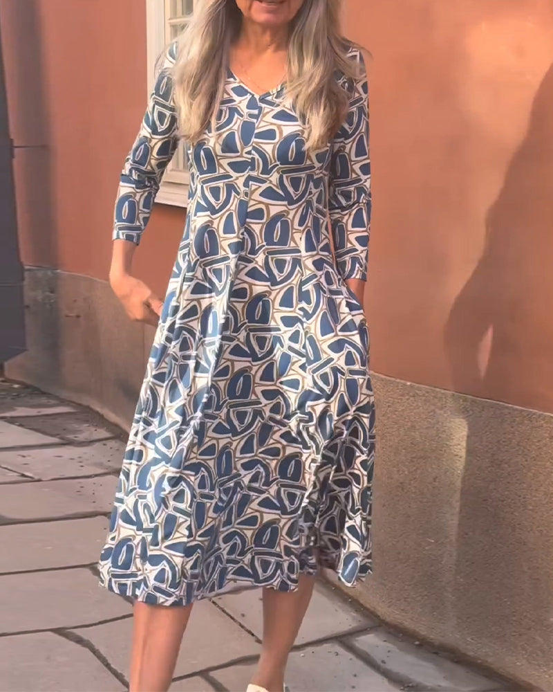 Dress V-Neck Printed Lantern
