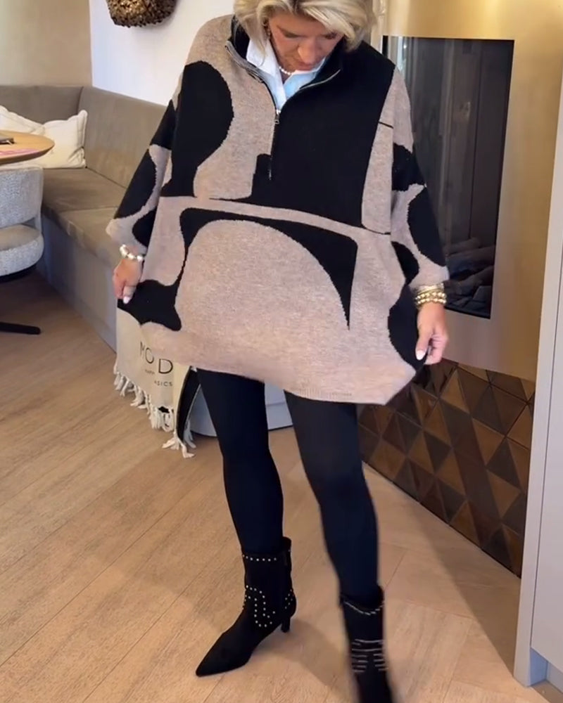 Half-Zip Sweater with High Collar Trendy