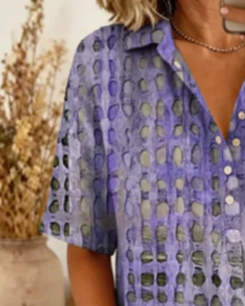 Polka Dot Blouse with Button Half Placket