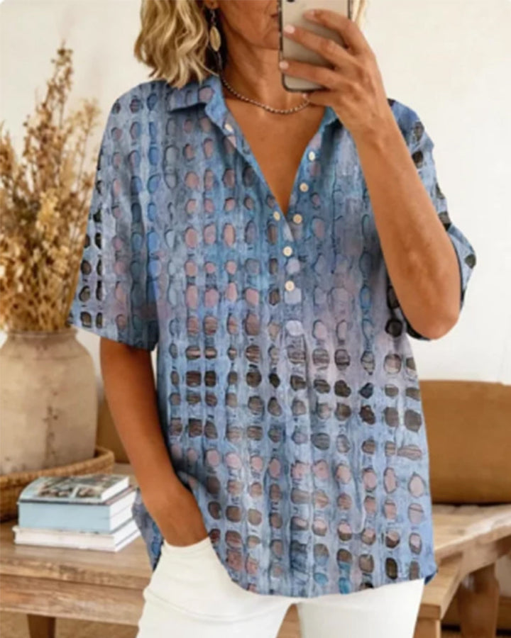 Polka Dot Blouse with Button Half Placket