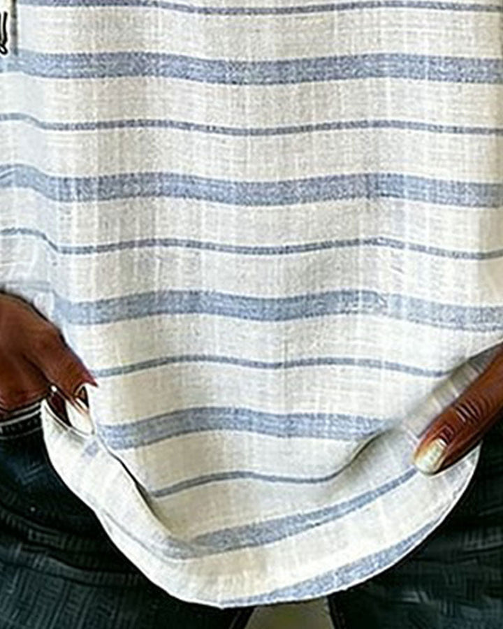 Striped Hoodie Zipper Short Sleeve