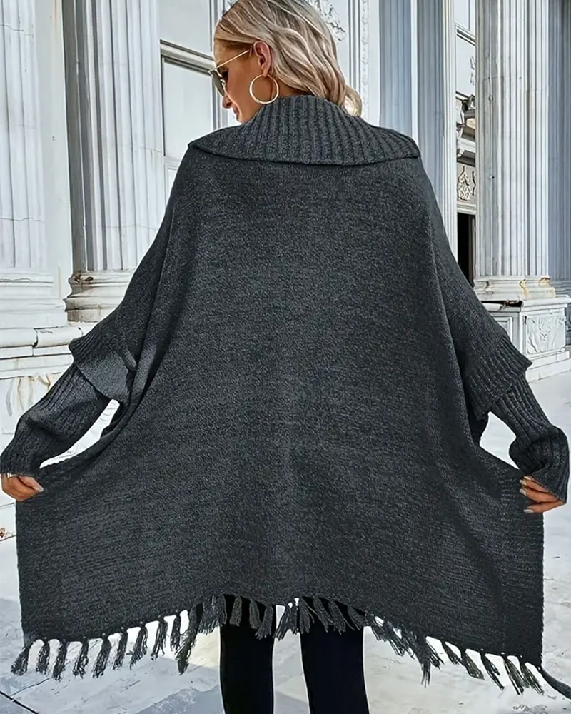 Pullover with Batwing Sleeves and Fringe