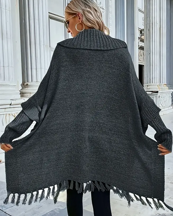 Pullover with Batwing Sleeves and Fringe