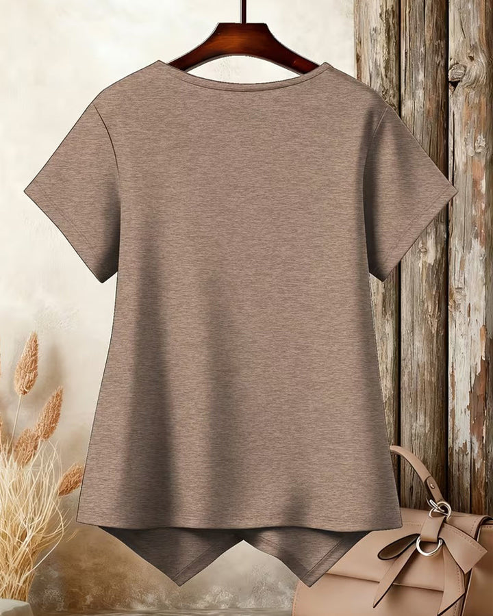 T-Shirt Unisex Round Neck Irregular Hem