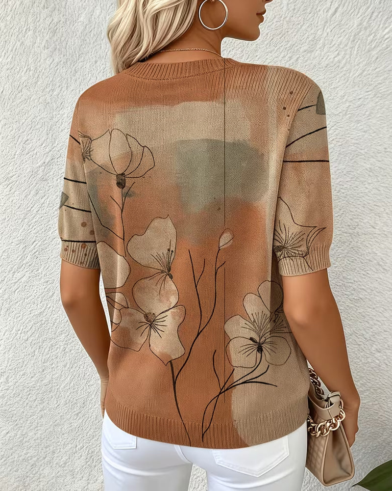 Sweater Printed Short Sleeve Round Neck Pullover