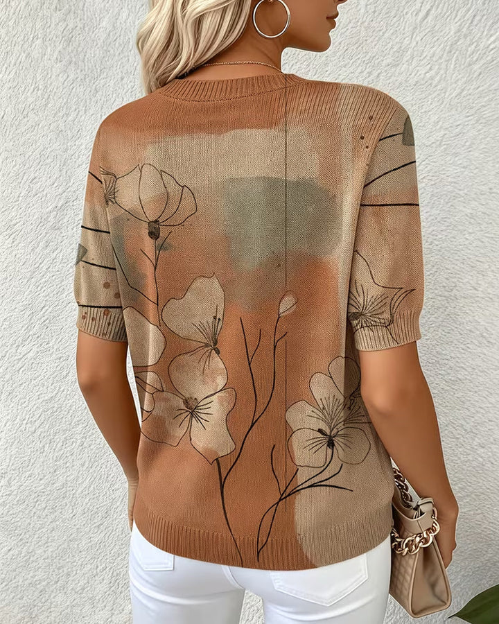 Sweater Printed Short Sleeve Round Neck Pullover