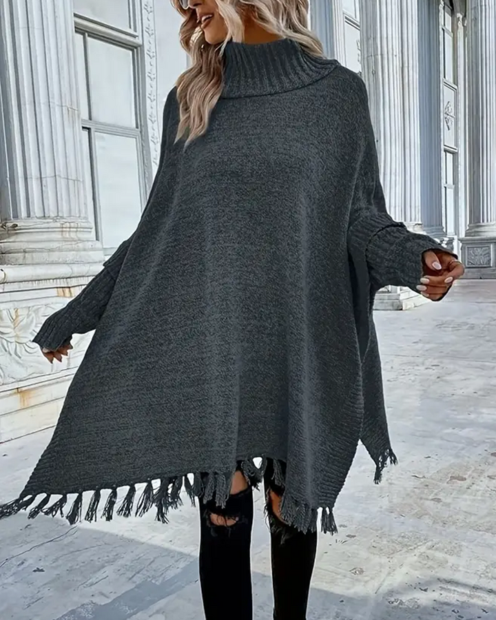 Pullover with Batwing Sleeves and Fringe
