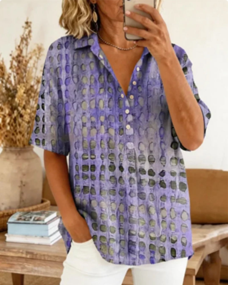 Polka Dot Blouse with Button Half Placket
