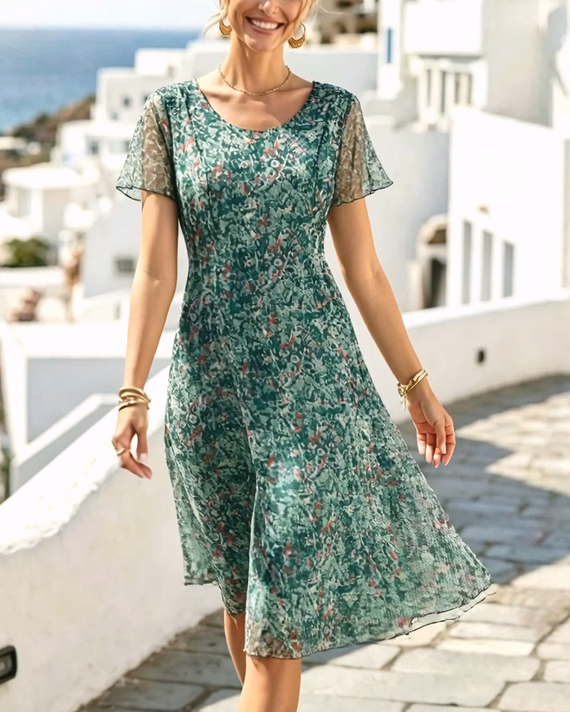 Dress Floral Short Sleeve A-Line