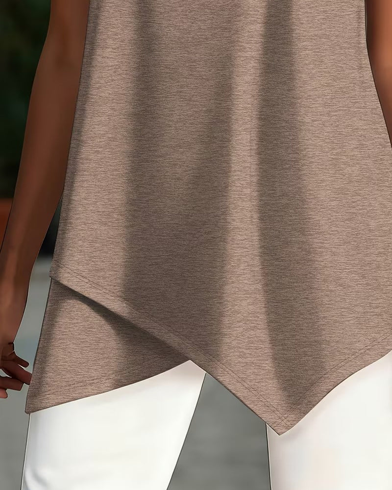 T-Shirt Unisex Round Neck Irregular Hem